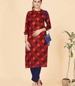 Red Printed Rayon Straight Stitched Kurta