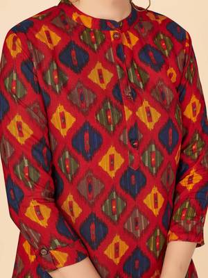 Red Printed Rayon Straight Stitched Kurta 7