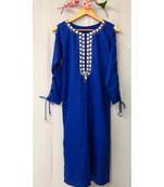 Blue embroidered cotton party-wear-kurtis