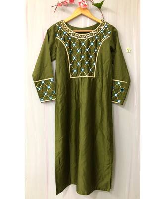 Green embroidered cotton party-wear-kurtis 1