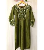 Green embroidered cotton party-wear-kurtis