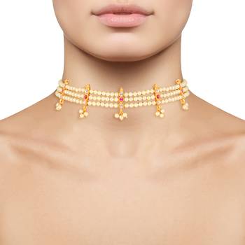 Traditional Maharashrian Pearl Collection Thusi (chokar) Necklace for Women and Grils  2