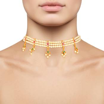 Traditional Maharashrian Pearl Collection Thusi (chokar) Necklace for Women and Grils  2