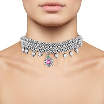 Traditional Oxidised Maharashtrian Thusi (chokar) necklace for women and girls 2
