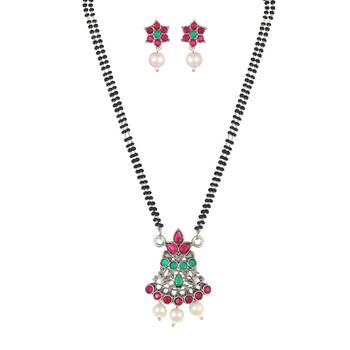 Ethnic Oxidized Floral Design Mangalsutra with Matching Earring Set for Women 1
