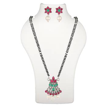 Ethnic Oxidized Floral Design Mangalsutra with Matching Earring Set for Women 2