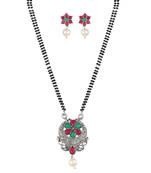 Ethnic Oxidized Floral Design Mangalsutra with Matching Earring Set for Women