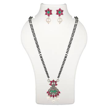 Ethnic Oxidized Floral Design Mangalsutra with Matching Earring Set for Women 2