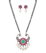 Ethnic Oxidized Floral Design Mangalsutra with Matching Earring Set for Women