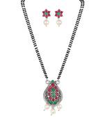 Ethnic Oxidized Floral Design Mangalsutra with Matching Earring Set for Women