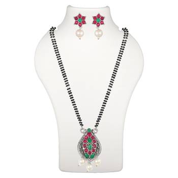 Ethnic Oxidized Floral Design Mangalsutra with Matching Earring Set for Women 2