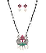 Ethnic Oxidized Floral Design Mangalsutra with Matching Earring Set for Women