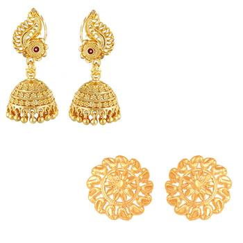 South Indian Traditional Jhumki Earring with Stud Earring Combo for Women and Girls 1