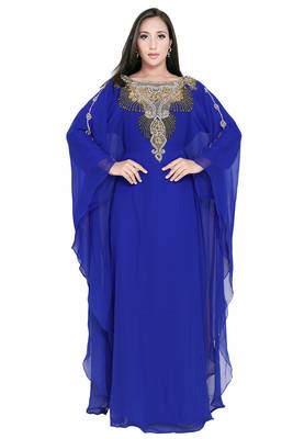 Moroccan Dubai Kaftan Evening Royal Blue Georgette Floor Length Stone Work  1