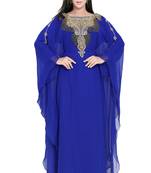 Moroccan Dubai Kaftan Evening Royal Blue Georgette Floor Length Stone Work 