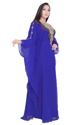 Moroccan Dubai Kaftan Evening Royal Blue Georgette Floor Length Stone Work  2