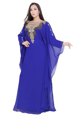 Moroccan Dubai Kaftan Evening Royal Blue Georgette Floor Length Stone Work  3