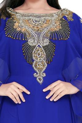 Moroccan Dubai Kaftan Evening Royal Blue Georgette Floor Length Stone Work  4