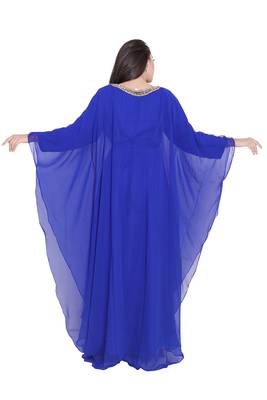 Moroccan Dubai Kaftan Evening Royal Blue Georgette Floor Length Stone Work  5