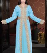 Sale Sky Blue Dubai Moroccan Net Kaftan Style Lais Jackit Kaftan Dress 