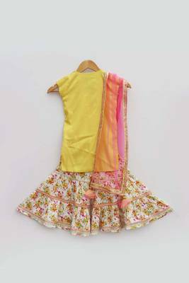 Yellow Kurti with Printed Sharara  2