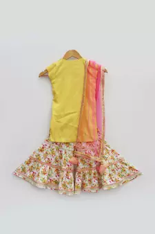Yellow Kurti with Printed Sharara 