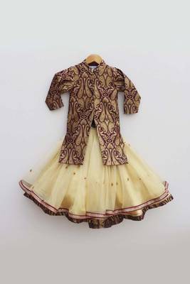 Purple Brocade Long Choli with Lehenga 1