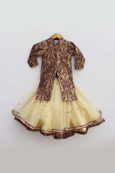 Purple Brocade Long Choli with Lehenga