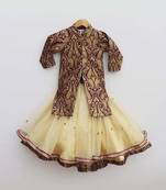 Purple Brocade Long Choli with Lehenga