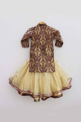 Purple Brocade Long Choli with Lehenga 2