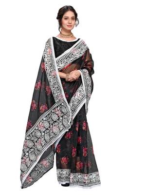 White Organza Saree With Blouse Piece 1
