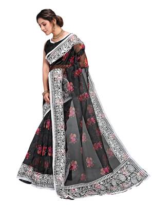 White Organza Saree With Blouse Piece 2