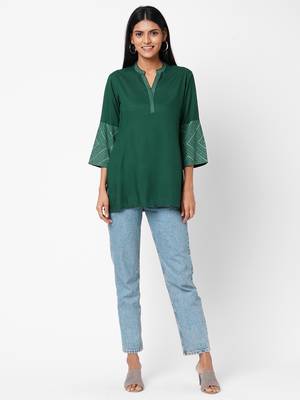 Green printed viscose rayon tunics 1