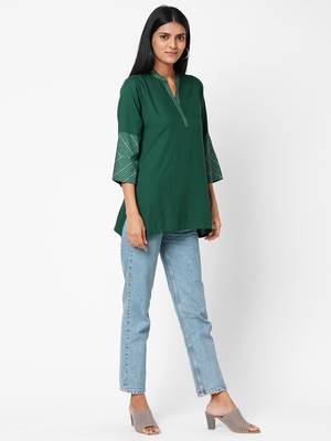 Green printed viscose rayon tunics 3