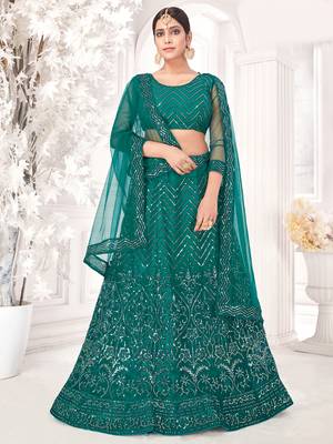 Dark-green embroidered net  lehenga 1