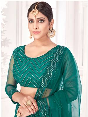 Dark-green embroidered net  lehenga 3
