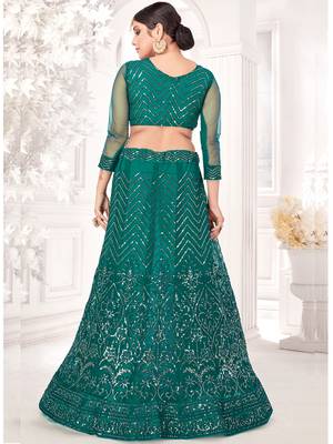 Dark-green embroidered net  lehenga 5