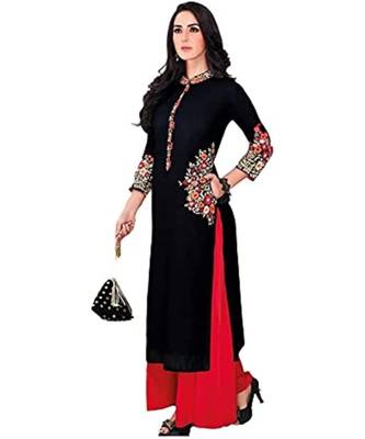 Black Rayon embroidered stitched  Kurti 1