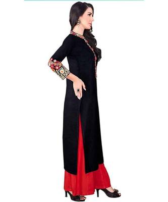 Black Rayon embroidered stitched  Kurti 4