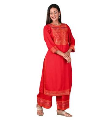 Red Rayon Printed stitched  KurtI 1