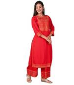 Red Rayon Printed stitched  KurtI