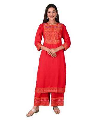 Red Rayon Printed stitched  KurtI 2