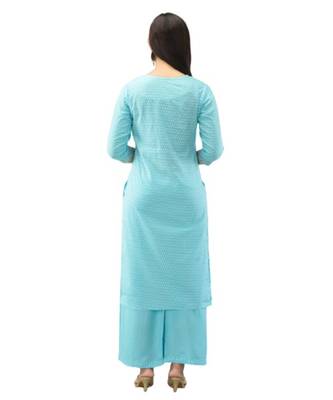 Blue Rayon Printed stitched  KurtI 2