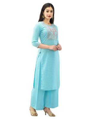 Blue Rayon Printed stitched  KurtI 4