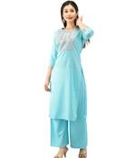 Blue Rayon Printed stitched  KurtI