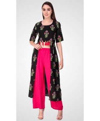 Black Rayon Printed stitched  KurtI 1