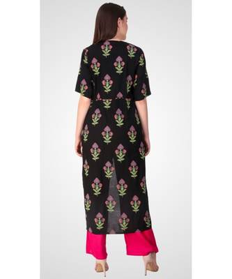 Black Rayon Printed stitched  KurtI 2