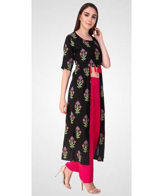 Black Rayon Printed stitched  KurtI 3