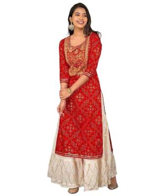 Red Rayon Gota Work stitched Kurti Good 2