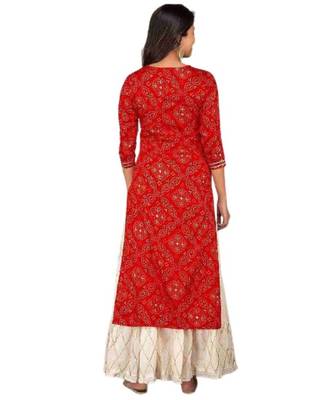 Red Rayon Gota Work stitched Kurti Good 3
